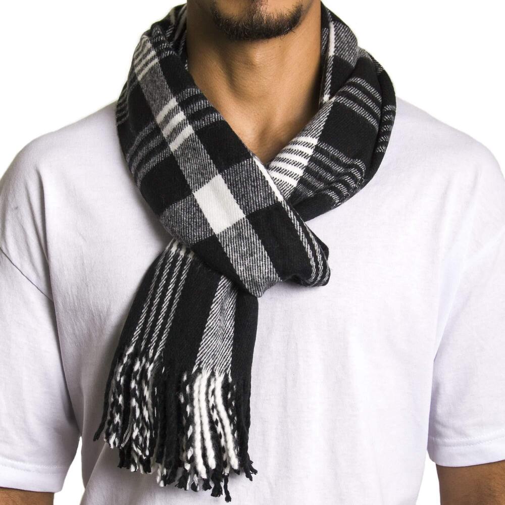 1266 Plaid Scarf Soft Winter Scarves Unisex,Black Plaid,One Size